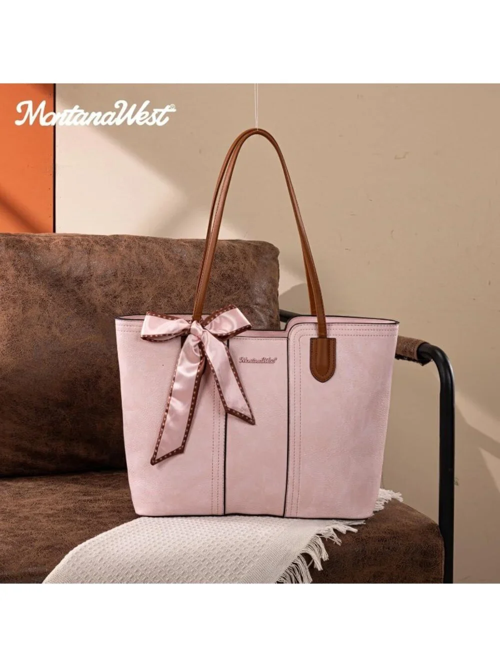 WomenCherry Blossom Coral Orange Medium Tote Bags Top Handle Satchel Purses